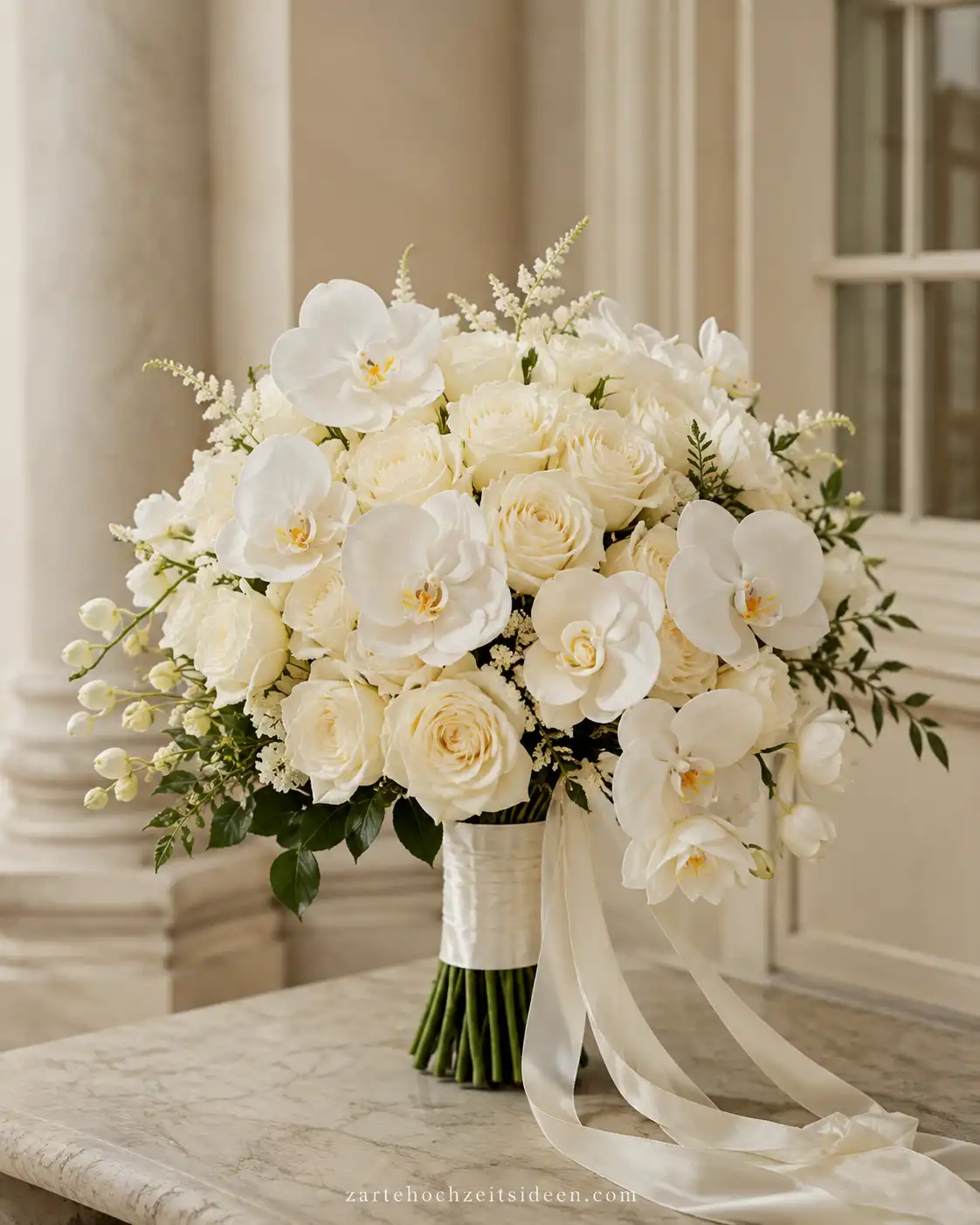 Luxuriöse Brautsträuße mit weißen Rosen und edlen Blütendetails