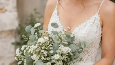 Natürliche Brautsträuße mit Eukalyptus und Wildblumen