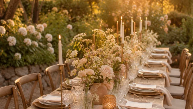 Boho-Gartenhochzeit mit natürlichen Farben und sommerlichen Details