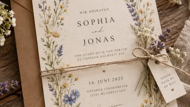 Florale Hochzeitseinladungen für eine elegante Hochzeit auf dem Land